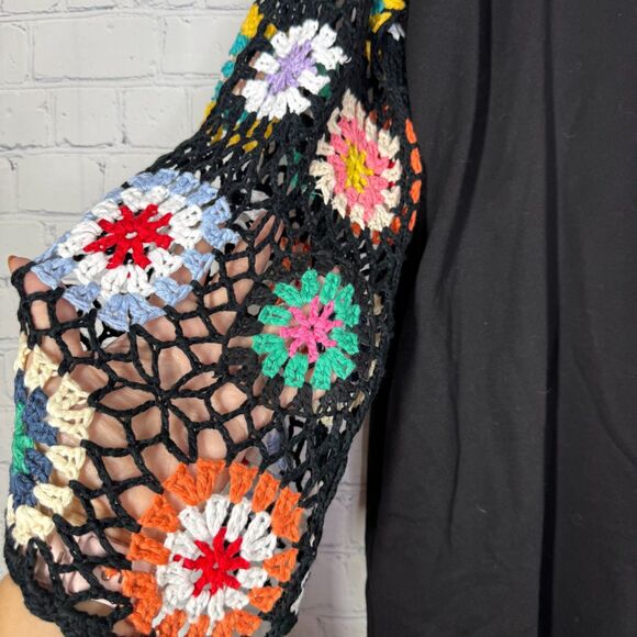 Knox Rose Tunic Dress Women XL Black Crochet Bell Sleeve Granny Hippie Festival - Picture 7 of 11